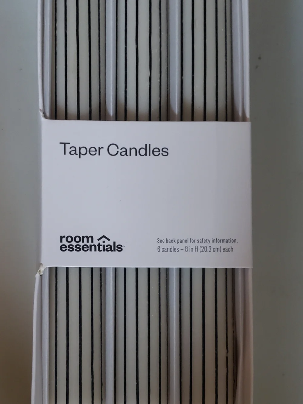 Room Essentials White Taper Candles with Black Stripes - Set of 6